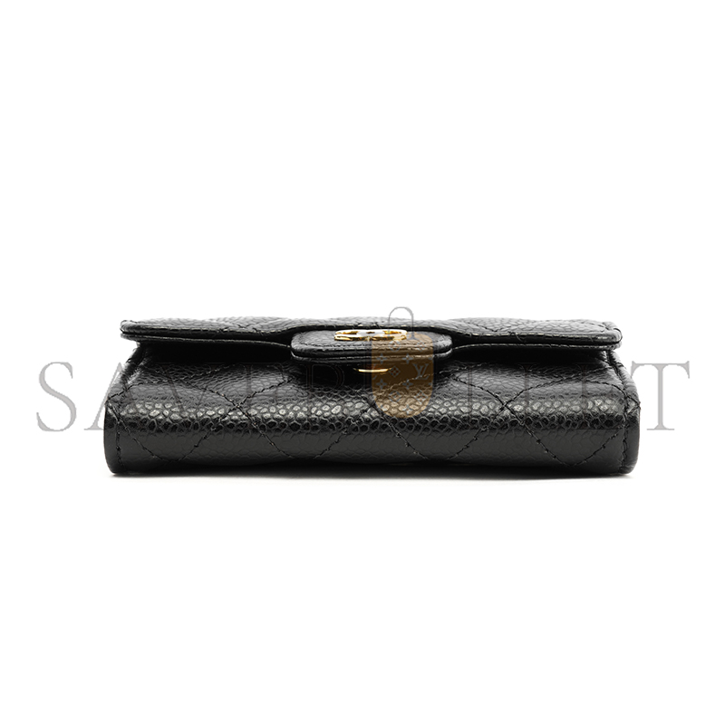 CHANEL GRAINED COWHIDE QUILTED FLAP CARD HOLDER WALLET BLACK AP0214 (11.3*7.5*2.5cm)